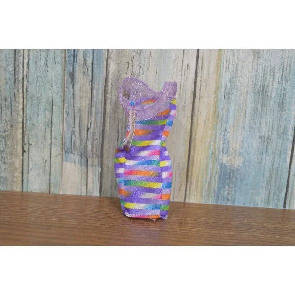 Barbie Bead Blast Doll Clothes Dress Rainbow Stripe Shimmer Purple Strapless